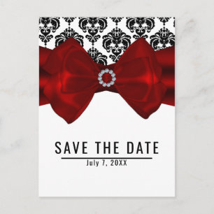 Cartão Postal De Anúncio Poupe Data Glam com Laço Vermelho em Damask Preto 