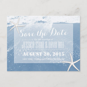 Cartão Postal De Anúncio Praia Azul & Save the Date Estrelas-do-Mar