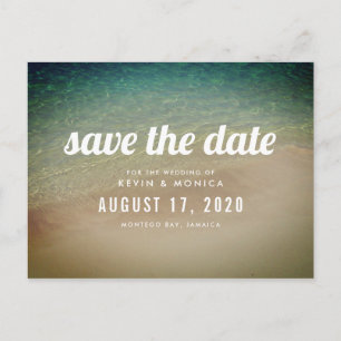 Cartão Postal De Anúncio Praia do Oceano de Areia Casamento Salvar a Data