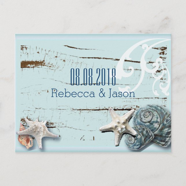 Cartão Postal De Anúncio Praia SeaShells casamento save the date (Frente)