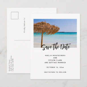 Cartão Postal De Anúncio Praia Tropical Cênica com Casamento de Guarda-Sol 
