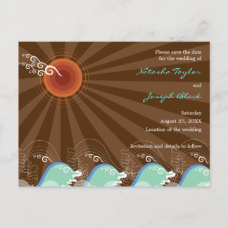 Cartão Postal De Anúncio Praia Verão Legal Ondas Azuis Sunset Salvar Data