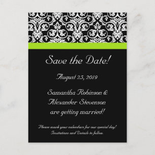 Cartão Postal De Anúncio Preto/Branco Damasco Chartreuse Verde Salvar a Dat