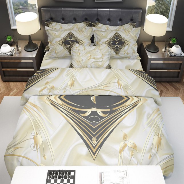 Cartão Postal De Anúncio Preto com Dourado no Champagne Silk Salve as Datas (Criador carregado)