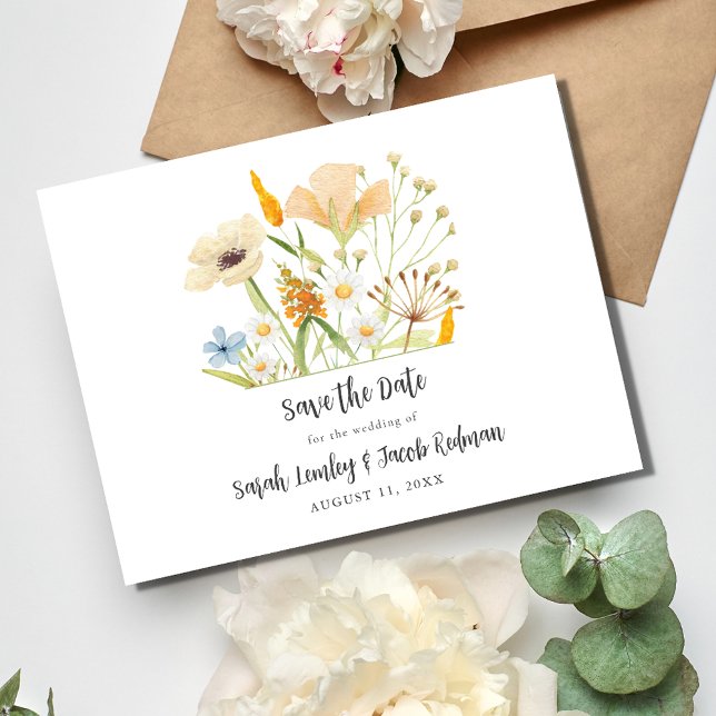 Cartão Postal De Anúncio Primavera Wildflower Budget Casamento Salve a Data (Spring Wildflowers Budget Wedding Save the Date Postcard)