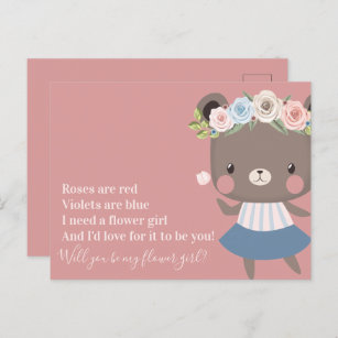 Cartão Postal De Anúncio Proposta de Menina Flor de Casamento de Urso Bonit