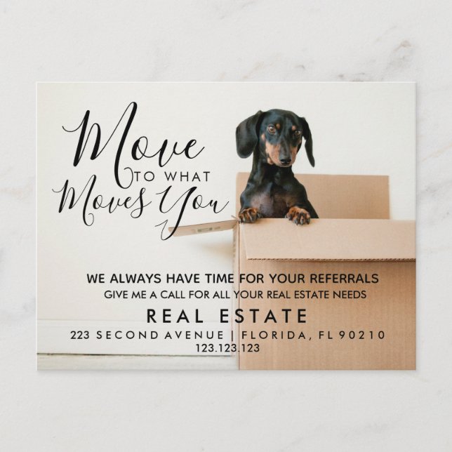 Cartão Postal De Anúncio propriedade imobiliária Mude para o que move você  (Frente)