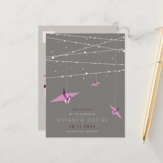 Cartão Postal De Anúncio Purple Origami Paper Cranes Asiáticos Salvar Data