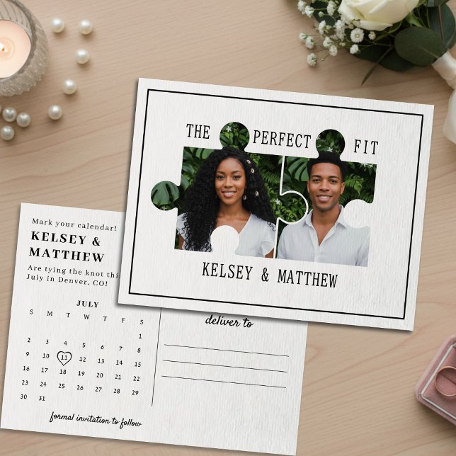 Cartão Postal De Anúncio Puzzle Piece Photo Perfect Fit Wedding (Criador carregado)