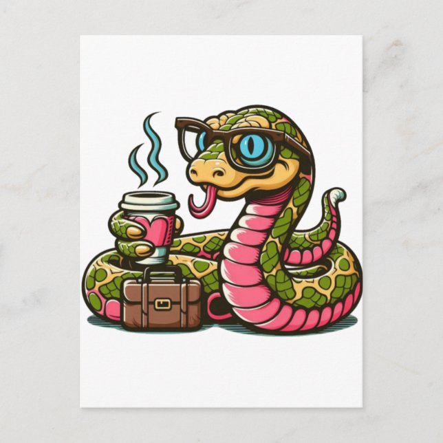 Cartão Postal De Anúncio Python bebendo café  (Frente)
