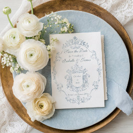 Cartão Postal De Anúncio Quadro de Casamento Azul Francês Vintage Salve a D