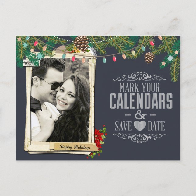 Cartão Postal De Anúncio Quadro de Casamento de Natal Salve a Data (Frente)