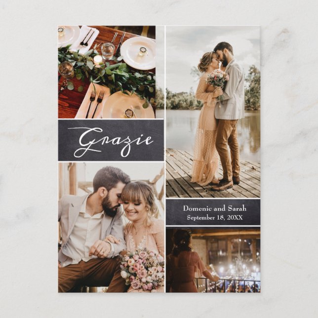 Cartão Postal De Anúncio Quadro de Colagem de Fotos Personalizado Grazie (Frente)