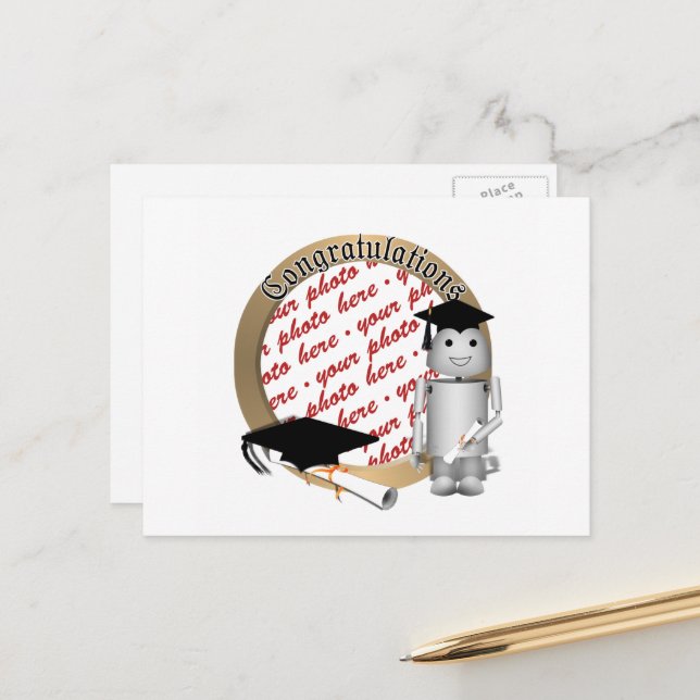 Cartão Postal De Anúncio Quadro de Foto Robô de Graduação (Frente/Verso In Situ)