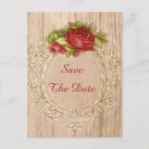 Cartão Postal De Anúncio Quadro de madeira de rosa vermelha de aniversário 