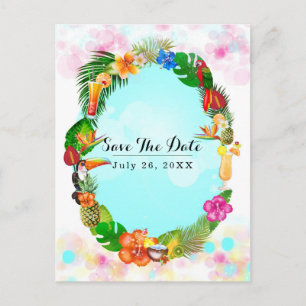 Cartão Postal De Anúncio Quadro de Verão Tropical Havaiano Salve a Data da 