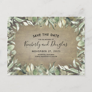 Cartão Postal De Anúncio Quadro de Verde Rural Rústico Save the Date