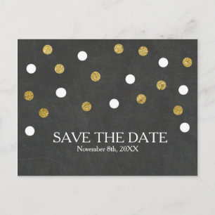 Cartão Postal De Anúncio Quadro Negro Dourado & Branco Confetti Salve a Dat