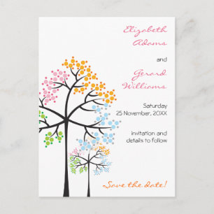 Cartão Postal De Anúncio Quarta-Feira Árvore Seasons Casamento Salva Data