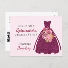 Cartão Postal De Anúncio Quinceañera moderna Glitter Glitter Código QR Conv