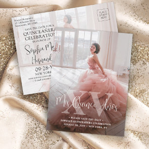 Cartão Postal De Anúncio Quinceañera Salve a data Foto moderna Mis XV Años