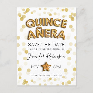 Cartão Postal De Anúncio Quinceanera Salve O Dia Balões Dourados Brilho