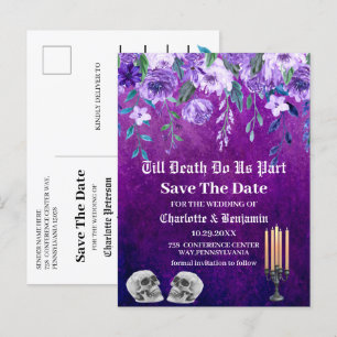 Cartão Postal De Anúncio Rabo de Caveira Roxo Salve a Data Casamento de Hal