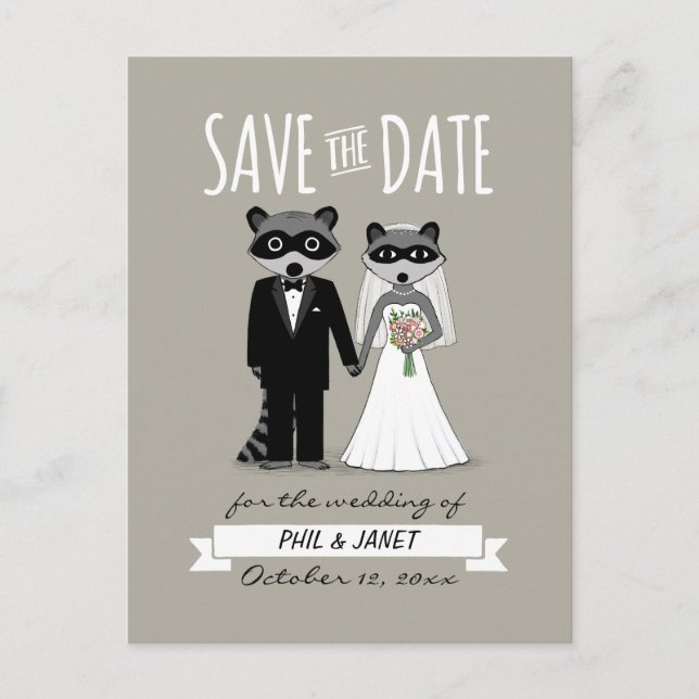 Cartão Postal De Anúncio Raccoons Wedding Date (Frente)