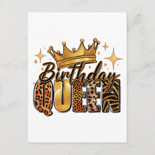Cartão Postal De Anúncio Rainha de Aniversário com Leopardo de Coroa Dourad