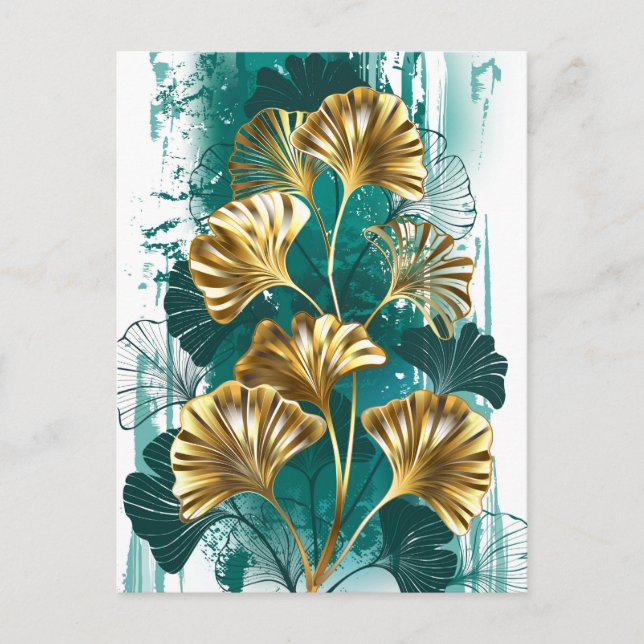 Cartão Postal De Anúncio Ramificação com Ouro deixa Ginko Biloba (Frente)