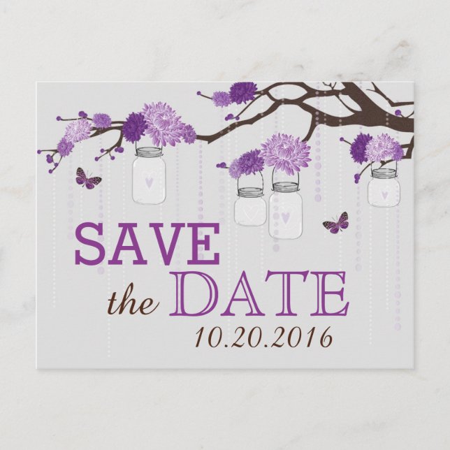 Cartão Postal De Anúncio Ramo de Flor de Dália Lavanda Salve a Data (Frente)