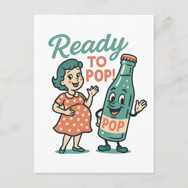 Cartão Postal De Anúncio Ready to Pop Retro 1950s Maternity Baby Shower  (Frente)
