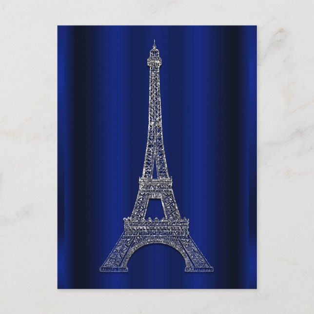 Cartão Postal De Anúncio Real Blue Silver Torre Eiffel Paris Salva a Data (Frente)
