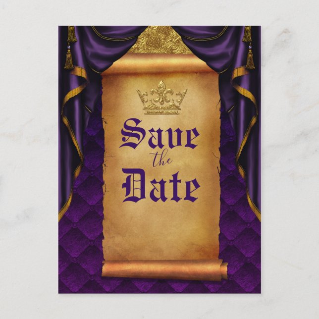 Cartão Postal De Anúncio Real Purple Dourado Draps Rolar Casamento Salva Da (Frente)