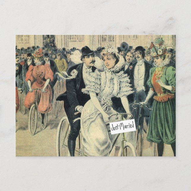 Cartão Postal De Anúncio Recem casados Andando Uma Bicicleta (Frente)