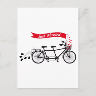 Cartão Postal De Anúncio Recem casados, bicicleta em tandem wedding
