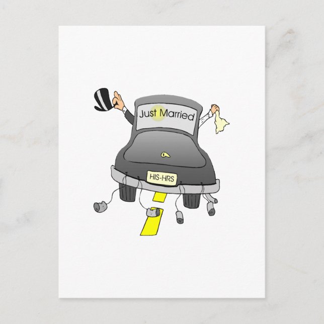 Cartão Postal De Anúncio Recém-casados (Carro) (Frente)