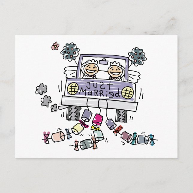 Cartão Postal De Anúncio Recem casados de Casamento Lésbica (Frente)