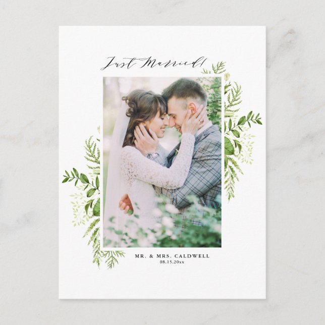 Cartão Postal De Anúncio Recem casados de Fotografia de Imagem de Folhagem  (Frente)