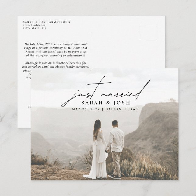 Cartão Postal De Anúncio Recem casados Minimalista Moderno Casamento de Fot (Frente/Verso)