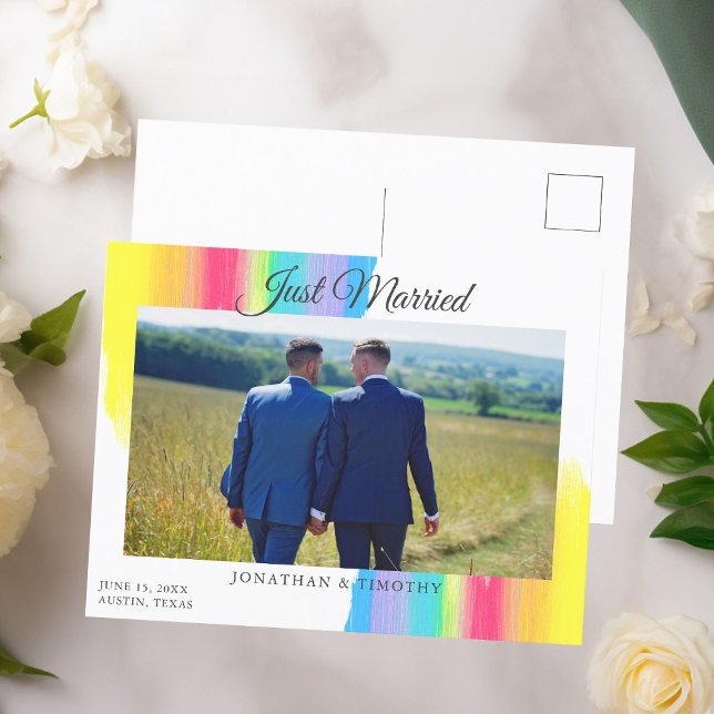 Cartão Postal De Anúncio Recem casados Rainbow Recém-Casamento Fotográfico (Criador carregado)