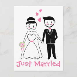 Cartão Postal De Anúncio Recém-Casados Rosa Preto Noiva Noivo Casamento
