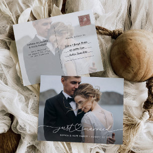 Cartão Postal De Anúncio Recém-Casados Roteiro Romântico com Coração e Foto