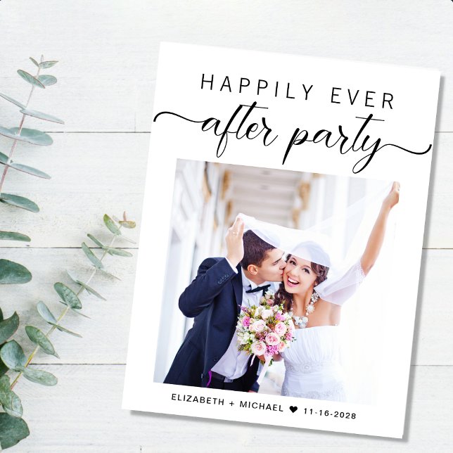 Cartão Postal De Anúncio Recepção de casamento com foto de fuga (An chic Happily Ever After Party postcard invitation for your wedding celebration)