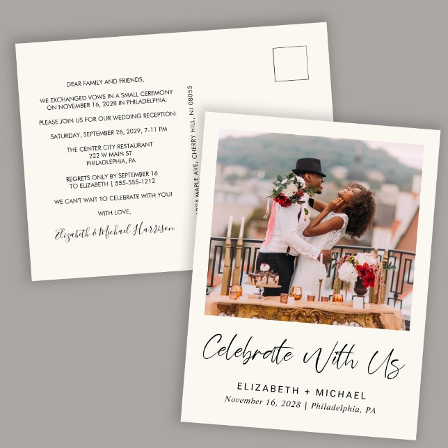 Cartão Postal De Anúncio Recepção de casamento de Creme de Foto Elegante (Criador carregado)