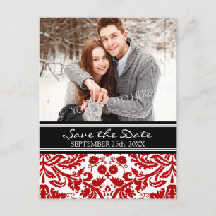 Cartão Postal De Anúncio Red Black Photo Save the Date Wedding Postcards