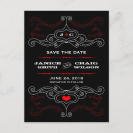 Cartão Postal De Anúncio Red & Black Rock 'n' Roll Music Themed Weding