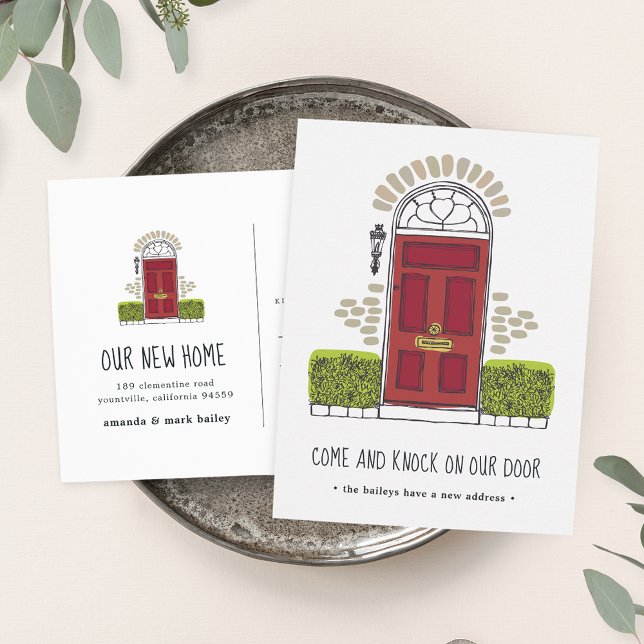 Cartão Postal De Anúncio Red Door Moving Announcement (Criador carregado)