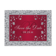 Red, Silver FAUX FOIL Floral Salve a placa de data