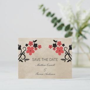 Cartão Postal De Anúncio Red Sweet Vintage Floral Salve o Cartão-Postal